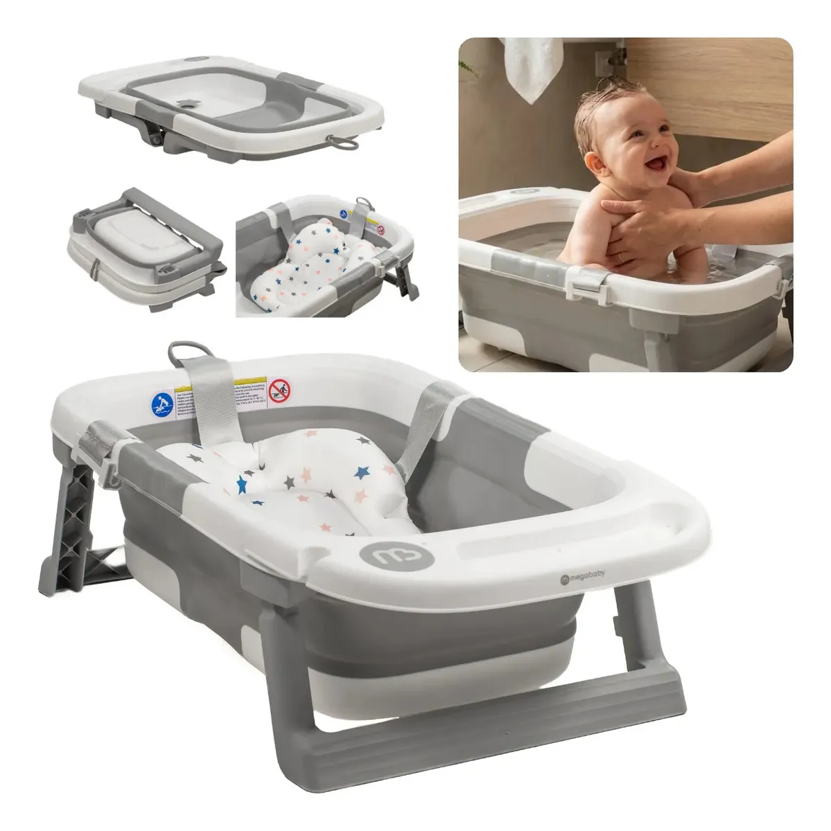 Bañera ultra plegable Squash con red acolchonada